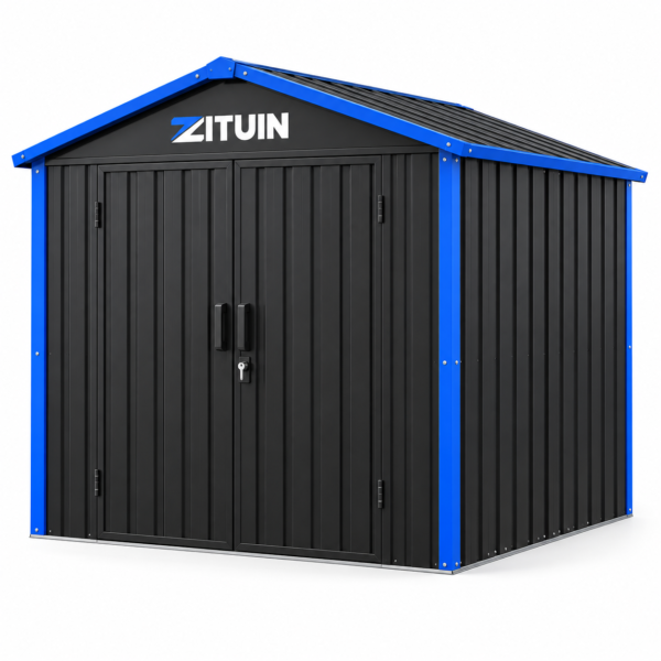 Zituin 8x6 ft Outdoor Storage Shed – Galvanized Steel, Lockable Double Doors, Weather-Resistant